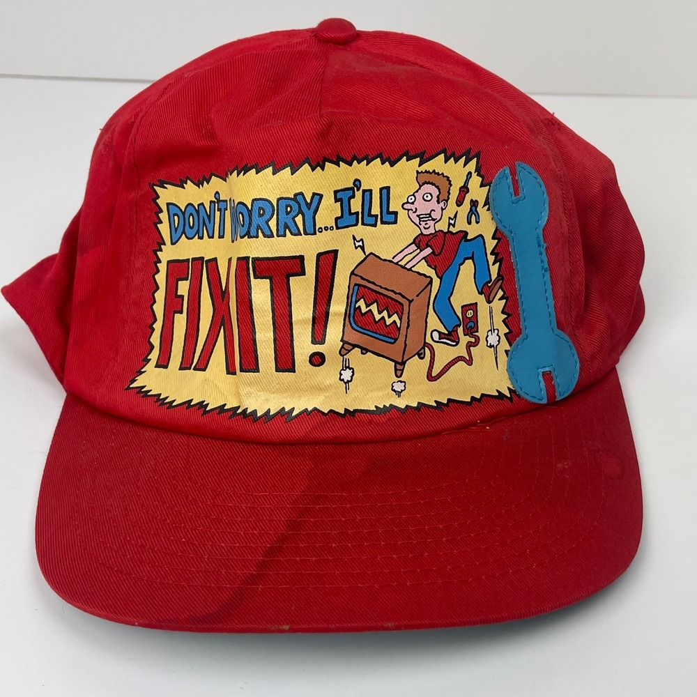 Vintage 90s Avon Dont Worry Ill Fix It Hat Red Novelty Handyman Mechanic‎ Cap